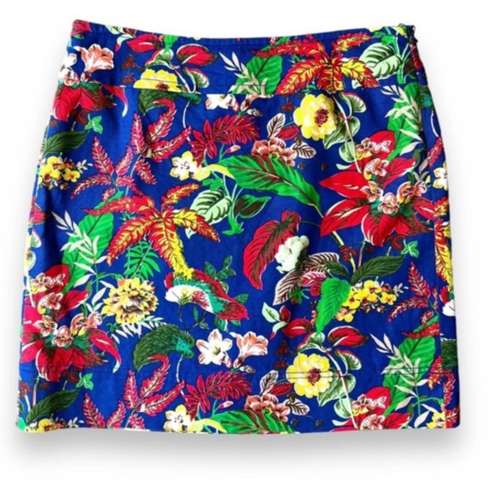 Talbots Royal Blue Red Floral Print Mini Skirt, Size 14